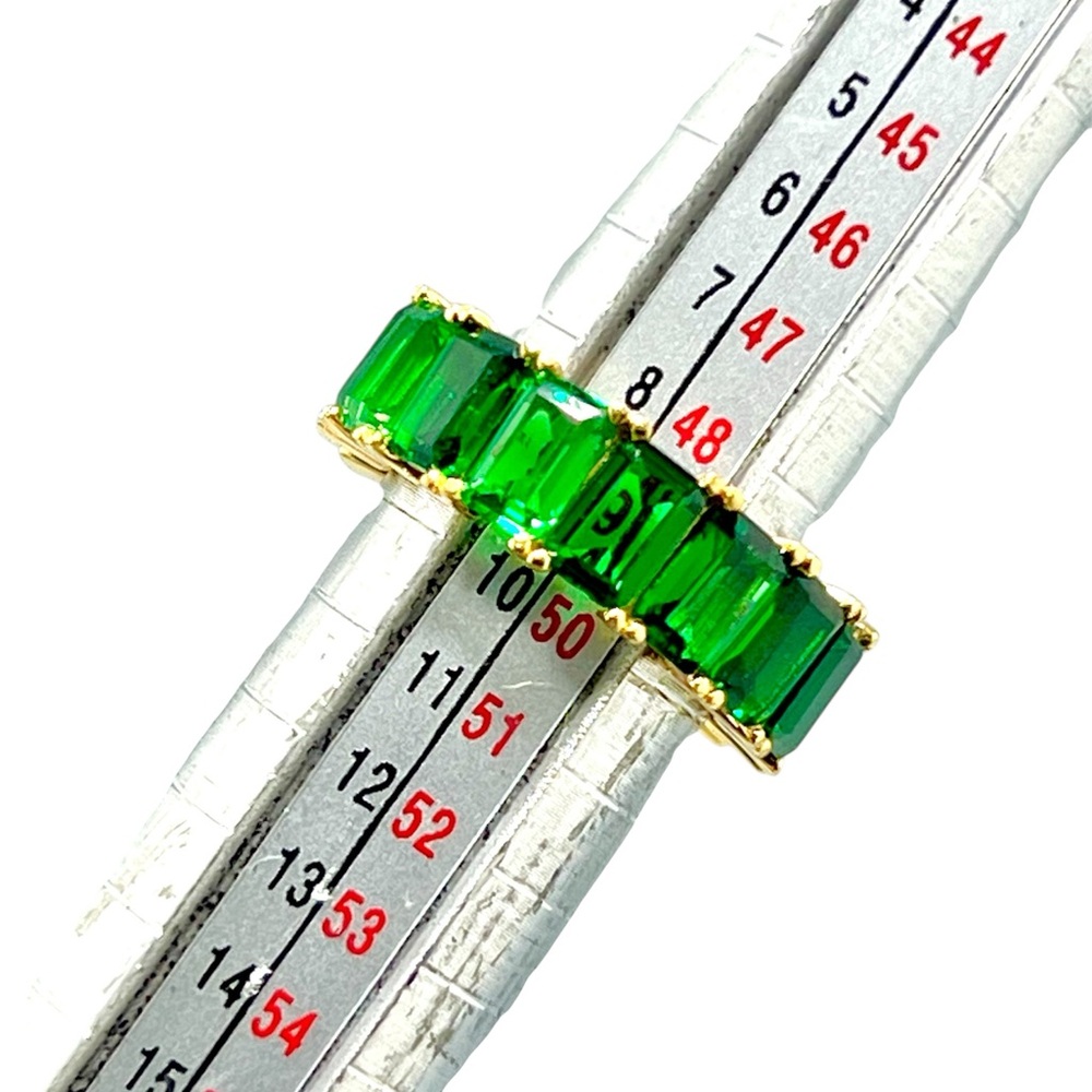 Gold Over Sterling Silver Green Emerald Cut Cubic Zirconia Full Eternity Ring